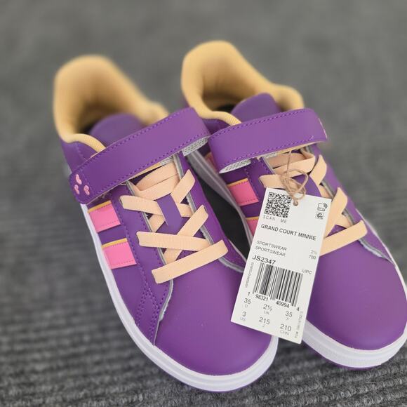 adidas Other - Adidas Disney Minnie Mouse Grand Court Kid's Size 3 Sneakers Purple Yellow Pink